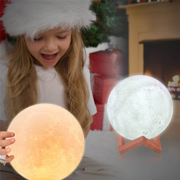 3D Moon Lamp Printed Night Light Remote Control/Touch LED Lunar Moonlight Globe Ball with Wood Stand Base for Kids Bedroom