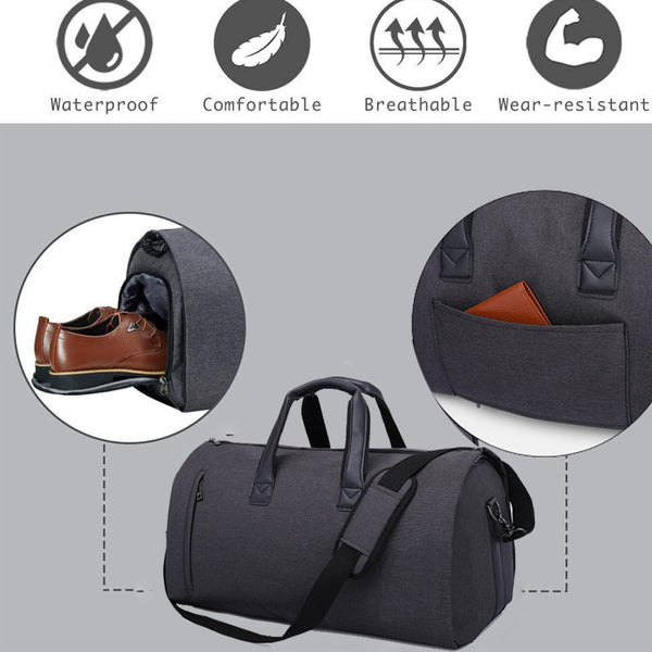 Garment Travel Bag With Shoes Compartment, Convertible Suit Travel Duffel Bag Carry On Bag