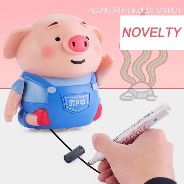 Induction Line Piglet Follow Any Drawn Line Magic Pen Inductive Cute Pig Model Children Toy Gift USB Charging Light Music Toys