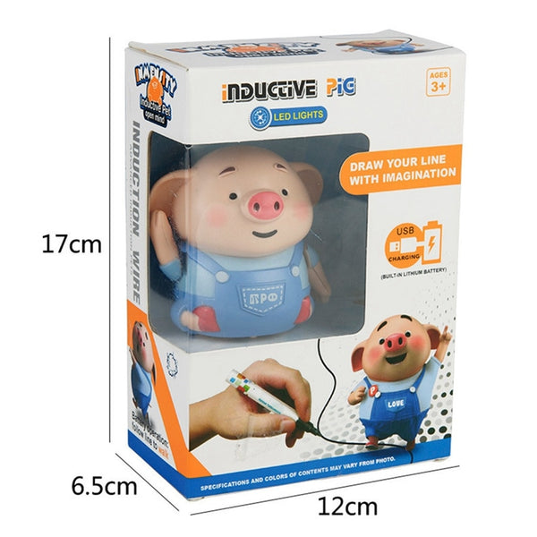 Induction Line Piglet Follow Any Drawn Line Magic Pen Inductive Cute Pig Model Children Toy Gift USB Charging Light Music Toys