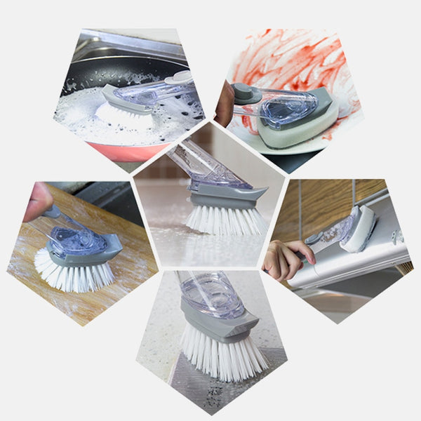 Dish Bowl Cleaning Brush with Liquid Soap Dispenser