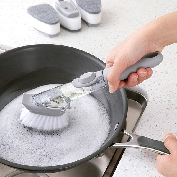 Dish Bowl Cleaning Brush with Liquid Soap Dispenser